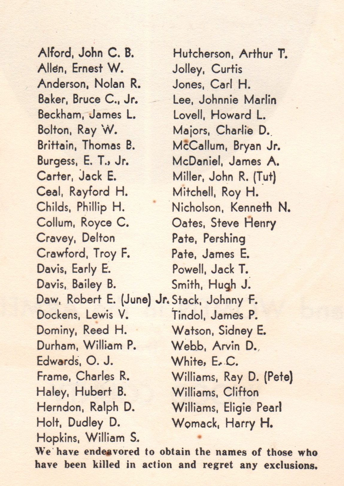 Men and women in the Armed Forces from Woods County Texas Killed in Action