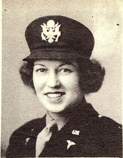 2nd Lt. Irene Zieschang, US Army WAC. She was the daughter of Mr. and Mrs. O. W. Zieschang, of Thrall, Texas. She was the sister of Pvt. Gilbert H. Zieschang, and Sgt. Monroe E. Zieschang. She graduated from Thrall High School and St. Josephs School of Nursing School. She entered the Army Nurse Corps, in 1945. She trained at Camp Swift, Teas. She was discharged in 1945,